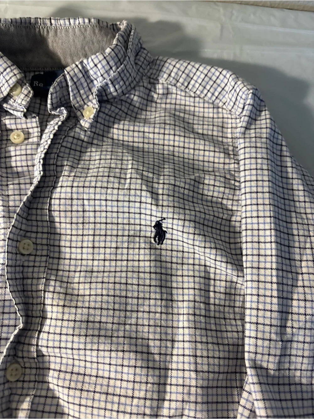 Ralph Lauren White and Navy Grid Button-Down Shirt
